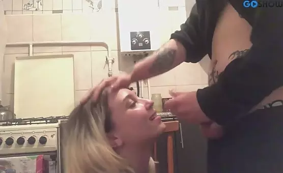 Blonde Sucker Gets Countertop Fucked